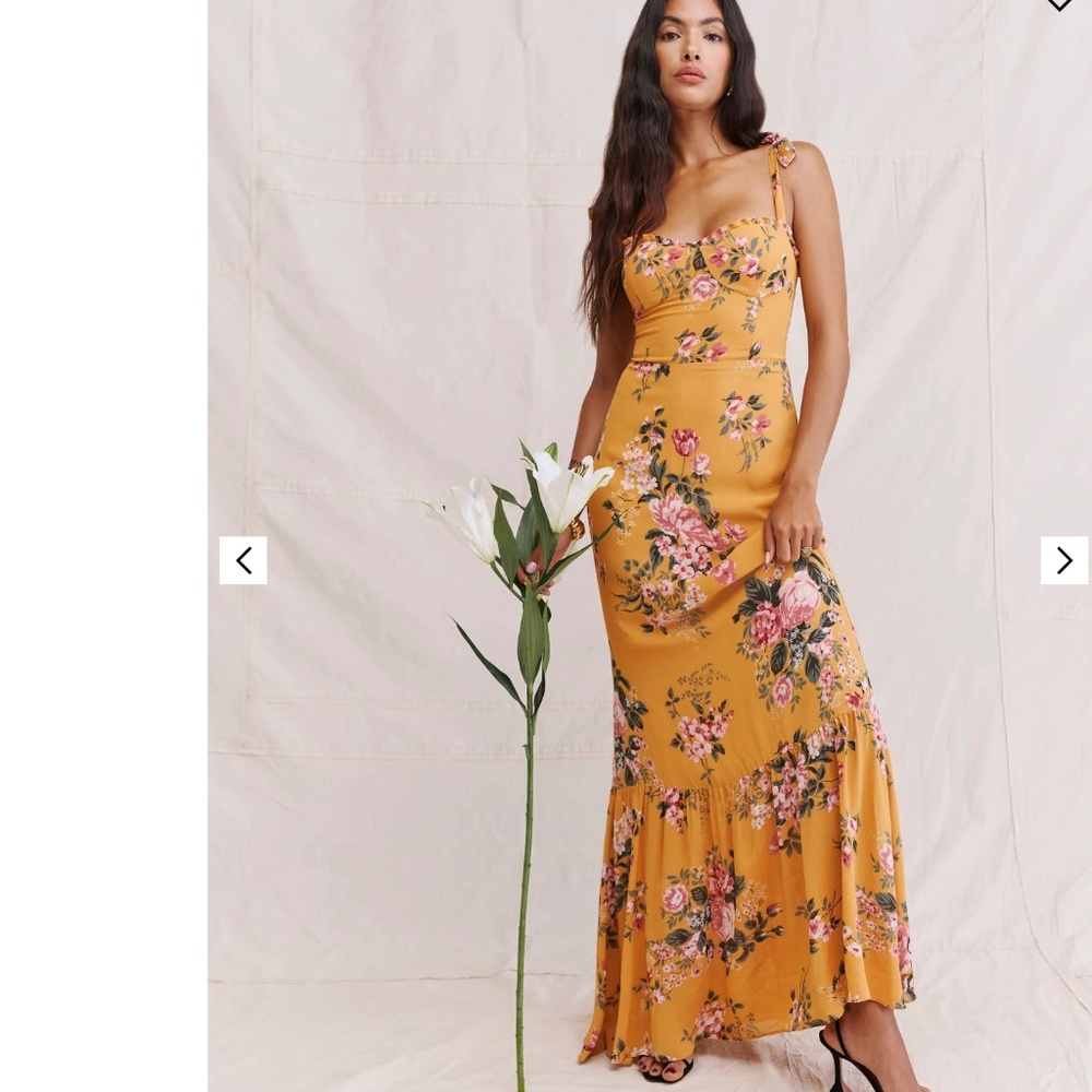 Reformation Jasen Dress Excellent Condition Yellow Floral Angelica - Size 10 US